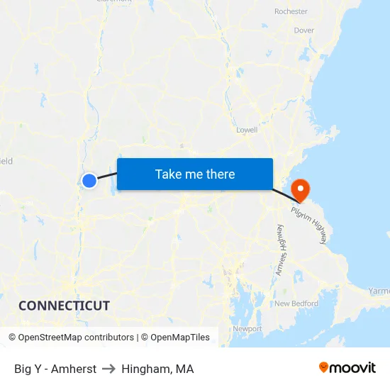 Big Y - Amherst to Hingham, MA map