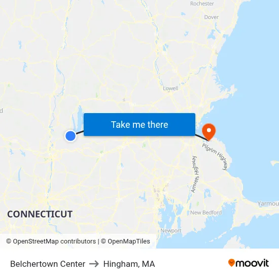 Belchertown Center to Hingham, MA map