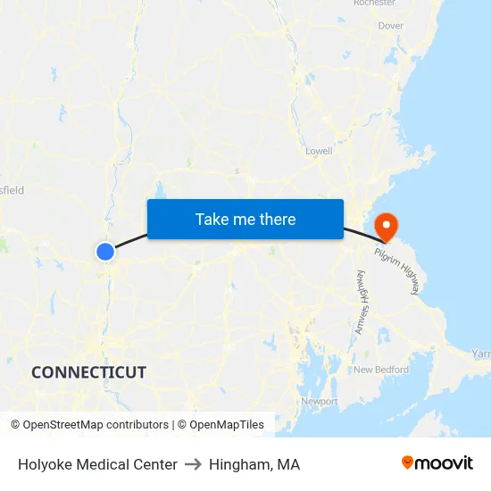 Holyoke Medical Center to Hingham, MA map