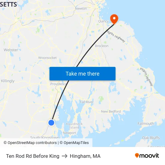 Ten Rod Rd Before King to Hingham, MA map