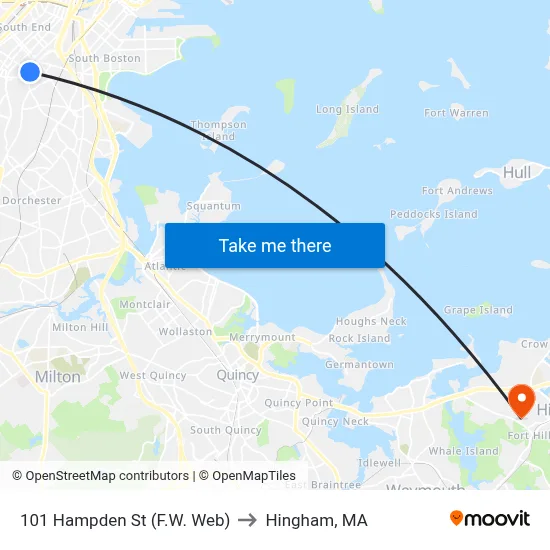 101 Hampden St (F.W. Web) to Hingham, MA map