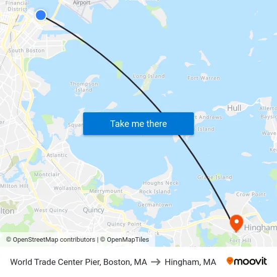 World Trade Center Pier, Boston, MA to Hingham, MA map