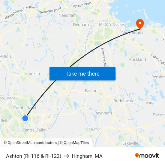 Ashton (Ri-116 & Ri-122) to Hingham, MA map