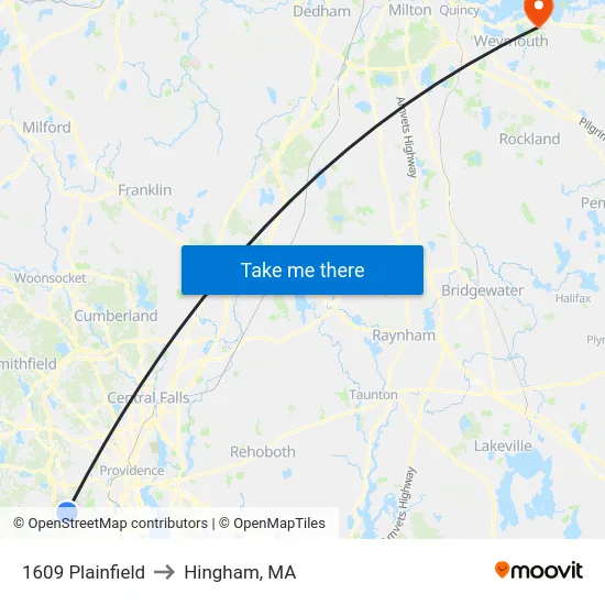 1609 Plainfield to Hingham, MA map