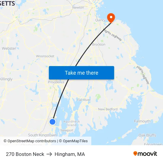 270 Boston Neck to Hingham, MA map