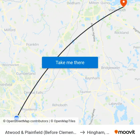 Atwood & Plainfield (Before Clemence) to Hingham, MA map