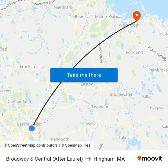 Broadway & Central (After Laurel) to Hingham, MA map