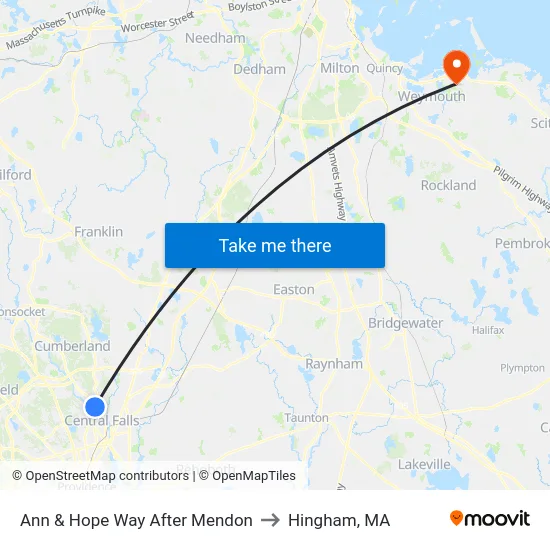 Ann & Hope Way After Mendon to Hingham, MA map