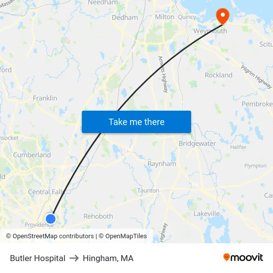 Butler Hospital to Hingham, MA map