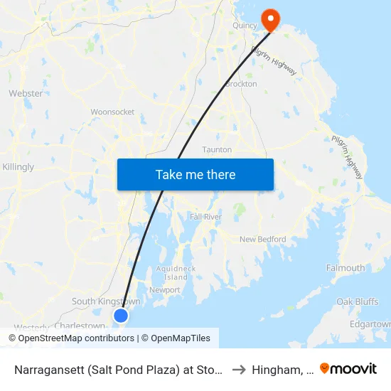 Narragansett (Salt Pond Plaza) at Stop & Shop to Hingham, MA map