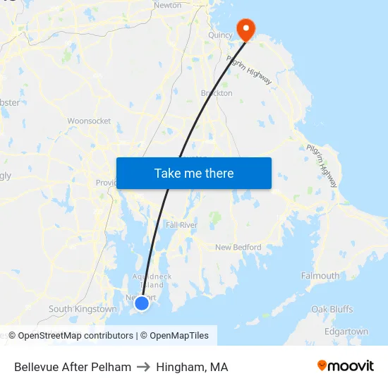 Bellevue After Pelham to Hingham, MA map