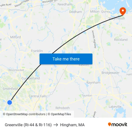 Greenville (Ri-44 & Ri-116) to Hingham, MA map