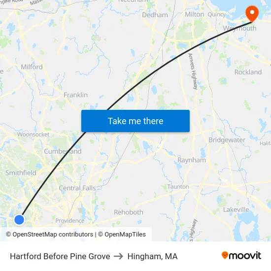 Hartford Before Pine Grove to Hingham, MA map