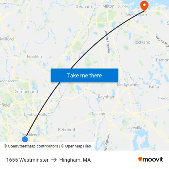1655 Westminster to Hingham, MA map