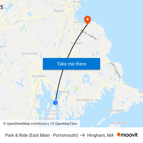 Park & Ride (East Main - Portsmouth) to Hingham, MA map