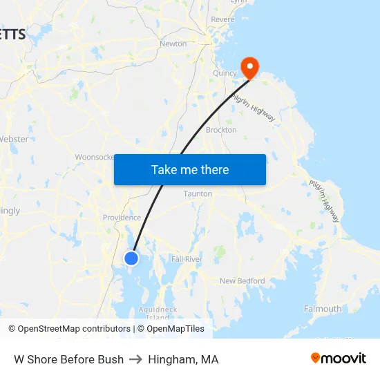 W Shore Before Bush to Hingham, MA map