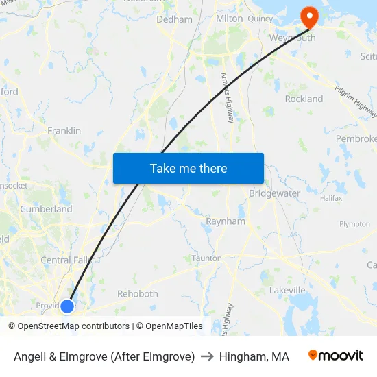Angell & Elmgrove (After Elmgrove) to Hingham, MA map