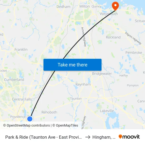 Park & Ride (Taunton Ave - East Providence) to Hingham, MA map