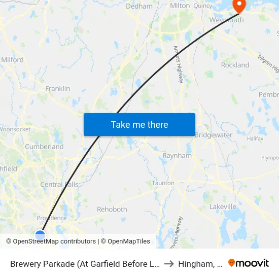 Brewery Parkade (At Garfield Before Lowe'S) to Hingham, MA map