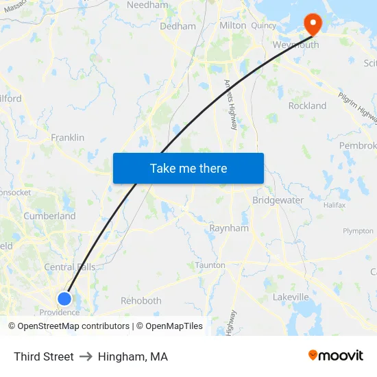 Third Street to Hingham, MA map