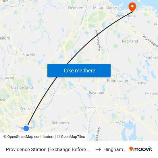 Providence Station (Exchange Before Park Row W) to Hingham, MA map