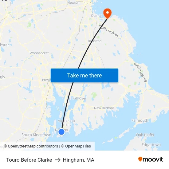 Touro Before Clarke to Hingham, MA map