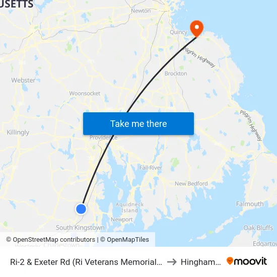 Ri-2 & Exeter Rd (Ri Veterans Memorial Cemetery) to Hingham, MA map