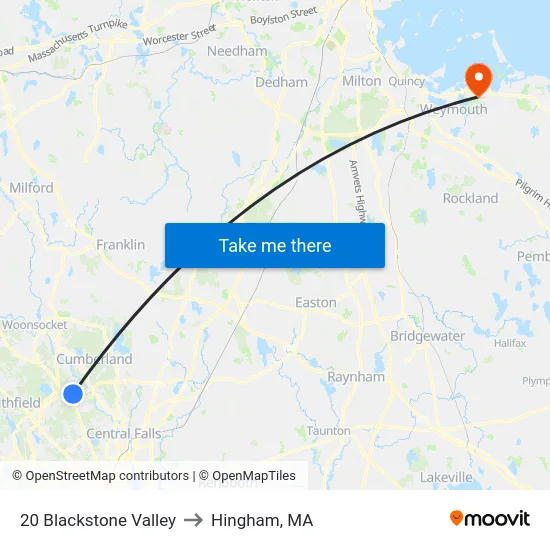 20 Blackstone Valley to Hingham, MA map