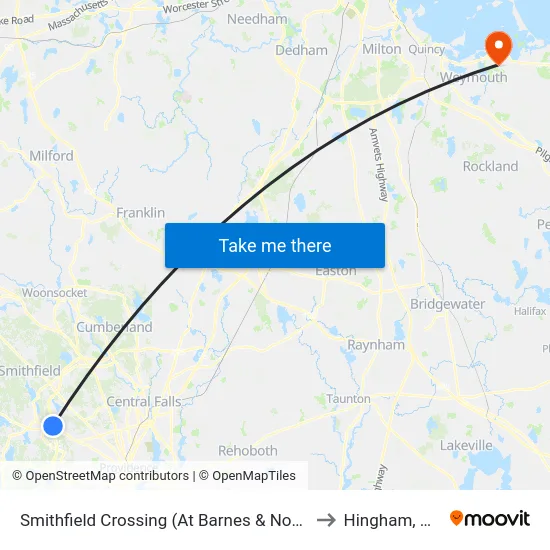 Smithfield Crossing (At Barnes & Noble) to Hingham, MA map