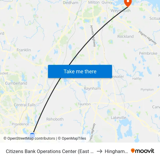 Citizens Bank Operations Center (East Providence) to Hingham, MA map