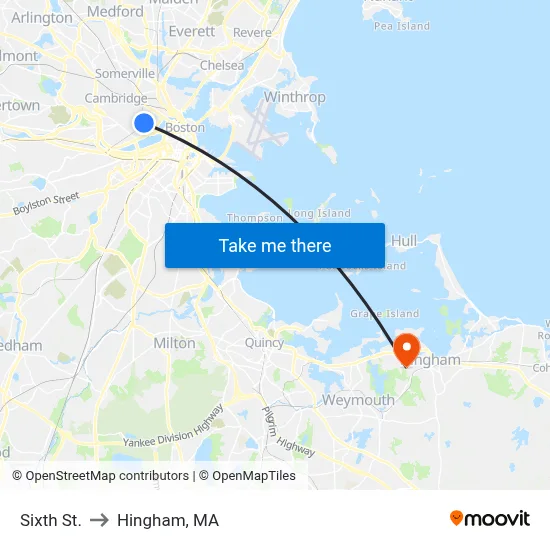 Sixth St. to Hingham, MA map
