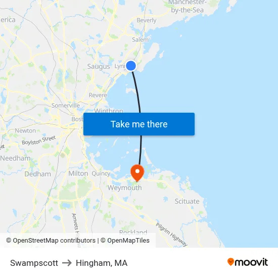 Swampscott to Hingham, MA map