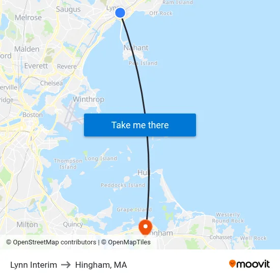 Lynn Interim to Hingham, MA map