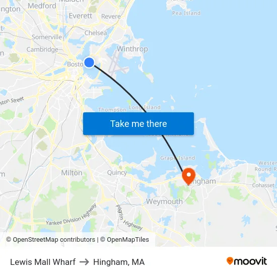 Lewis Mall Wharf to Hingham, MA map