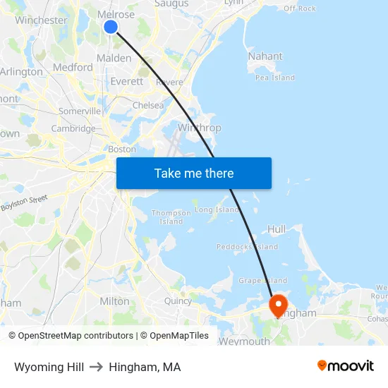 Wyoming Hill to Hingham, MA map