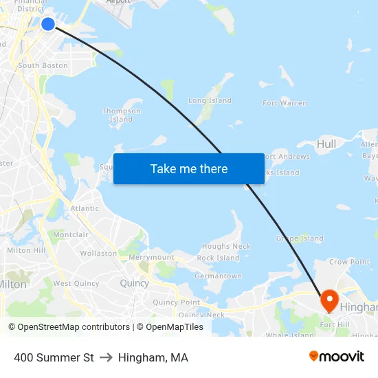 400 Summer St to Hingham, MA map
