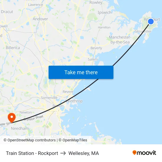 Train Station - Rockport to Wellesley, MA map