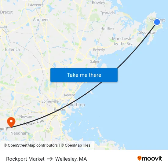 Rockport Market to Wellesley, MA map