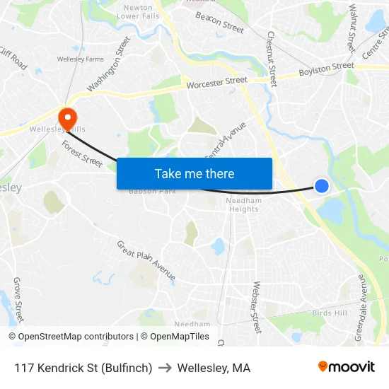 117 Kendrick St  (Bulfinch) to Wellesley, MA map