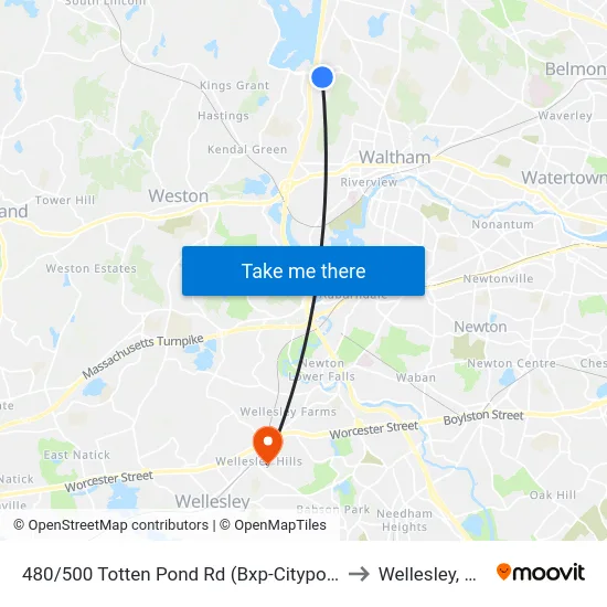 480/500 Totten Pond Rd  (Bxp-Citypoint) to Wellesley, MA map