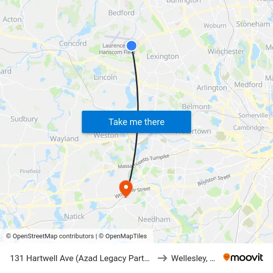 131 Hartwell Ave  (Azad Legacy Partners) to Wellesley, MA map