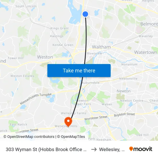 303 Wyman St  (Hobbs Brook Office Park) to Wellesley, MA map