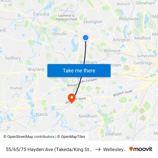 55/65/75 Hayden Ave  (Takeda/King St Properties) to Wellesley, MA map