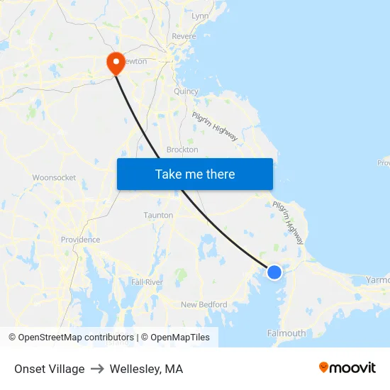 Onset Village to Wellesley, MA map