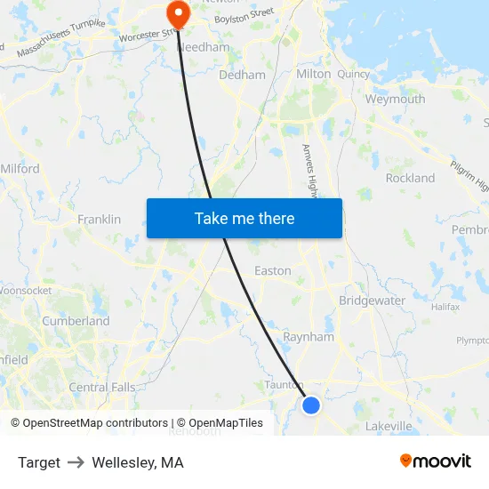 Target to Wellesley, MA map