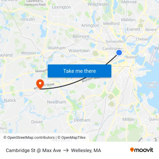 Cambridge St @ Max Ave to Wellesley, MA map