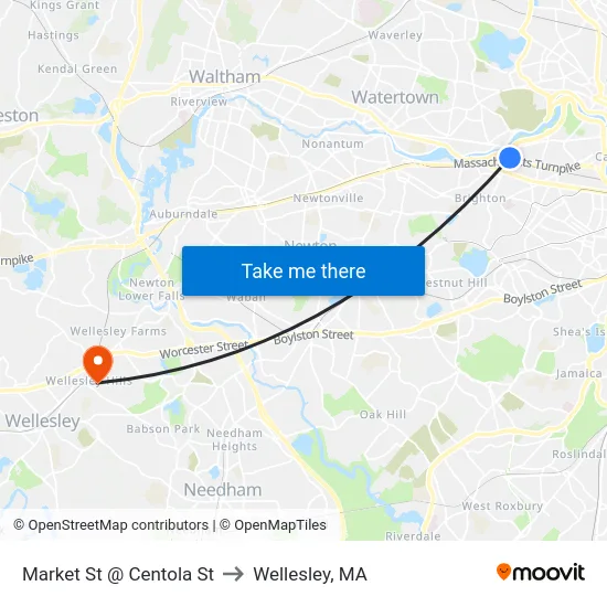 Market St @ Centola St to Wellesley, MA map