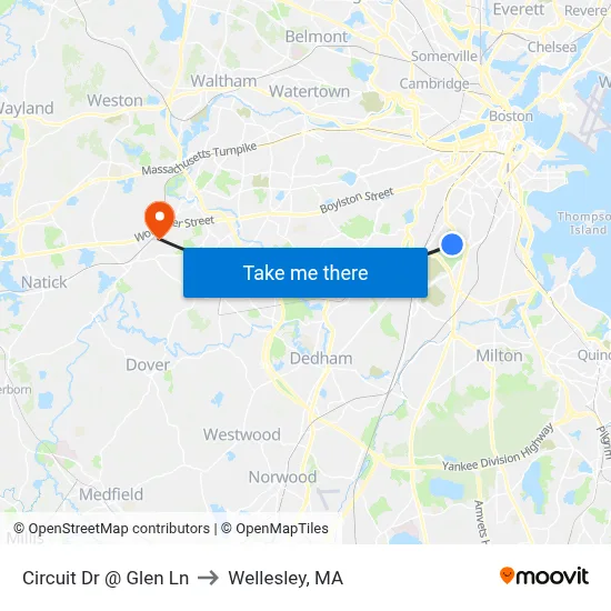 Circuit Dr @ Glen Ln to Wellesley, MA map