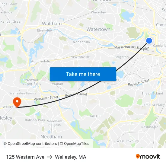 125 Western Ave to Wellesley, MA map