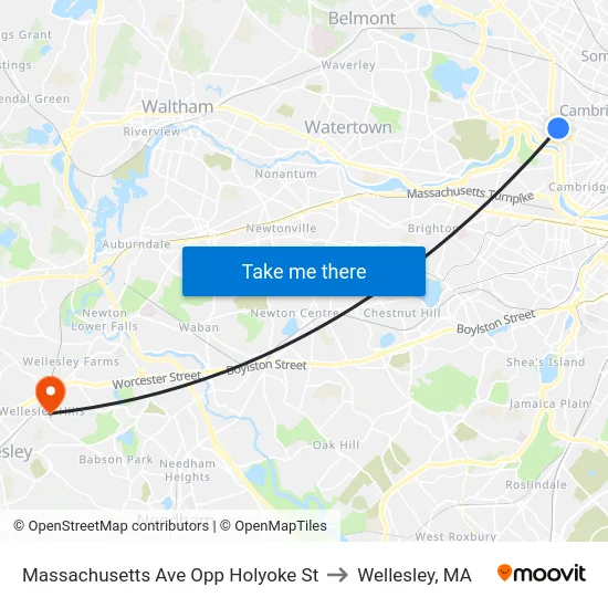 Massachusetts Ave Opp Holyoke St to Wellesley, MA map